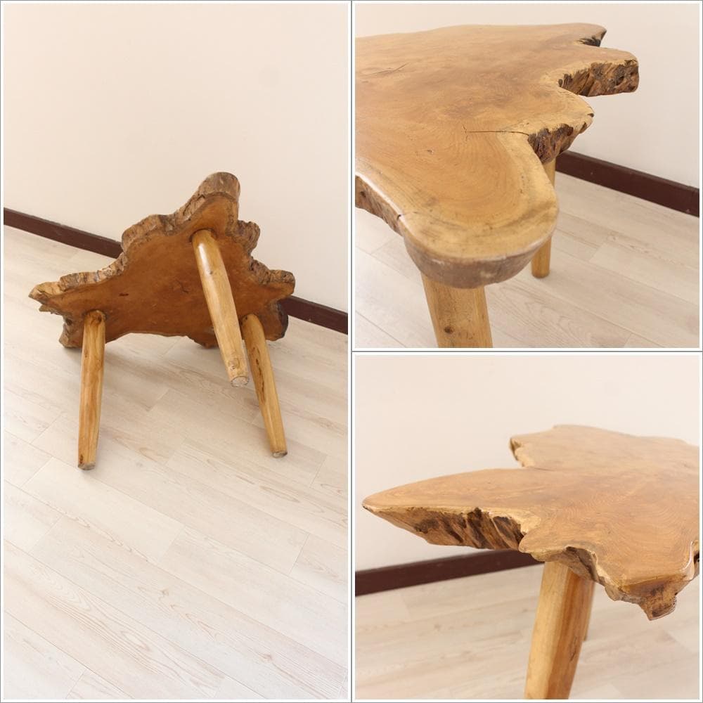 在庫処分 １点もの 木製 テーブル チーク材 天然木 一枚板 切り株 根 B-2