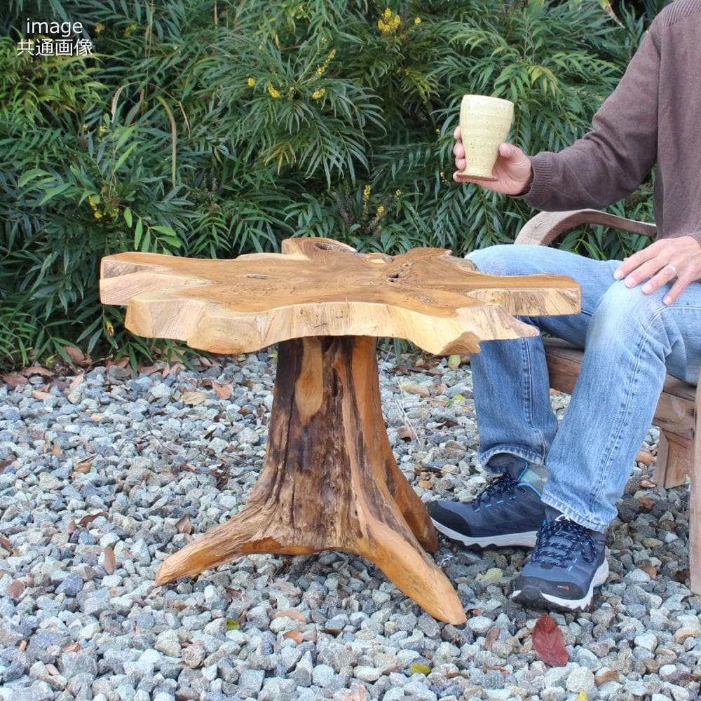 在庫処分 １点もの 木製 テーブル チーク材 天然木 一枚板 切り株 根 B-2
