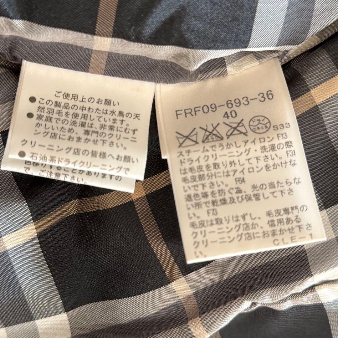 バーバリーブルーレーベル　ダウンコート　チェック　フード　ファー　パープル　L