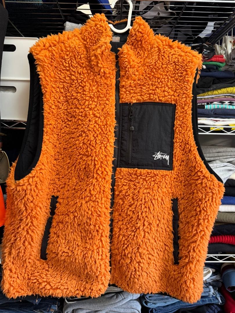 Stussy フリースベスト オレンジ　Lサイズ