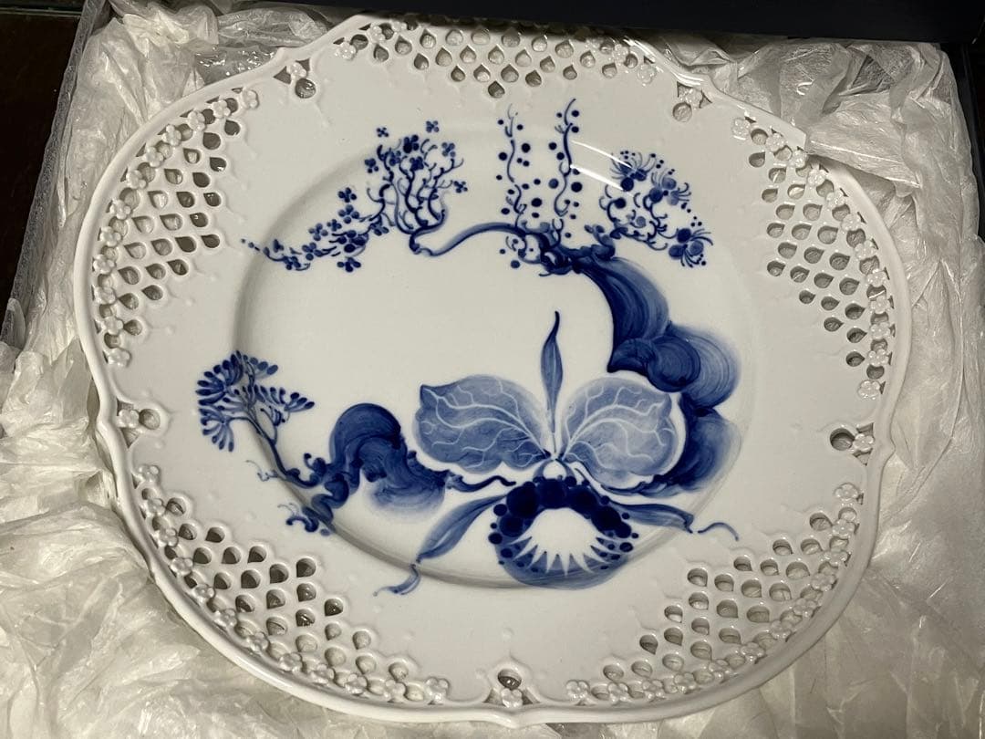 極上　未使用　マイセン　ブルーオーキッド　レースプレート　24cm