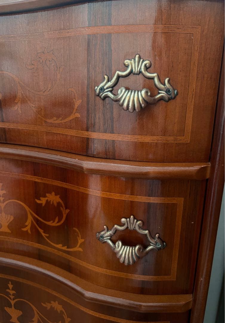 イタリア家具 チェスト アンティーク 6段 112cm 象嵌 イタリア製 猫脚