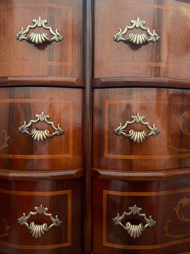 イタリア家具 チェスト アンティーク 6段 112cm 象嵌 イタリア製 猫脚