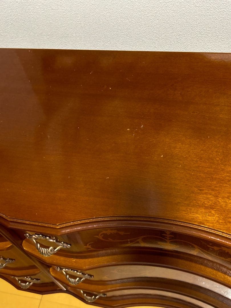 イタリア家具 チェスト アンティーク 6段 112cm 象嵌 イタリア製 猫脚