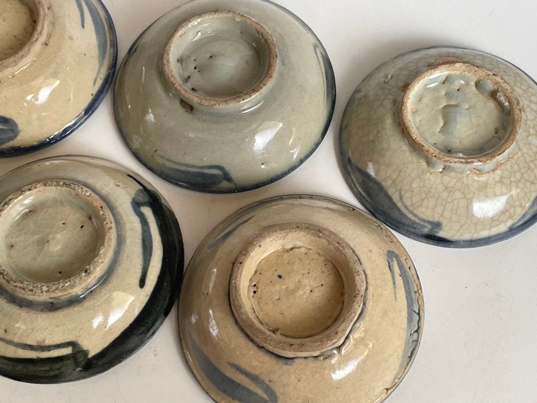 骨董　アンティーク　清朝　中国　染付　花文様　豆皿　小皿　手塩皿　5枚