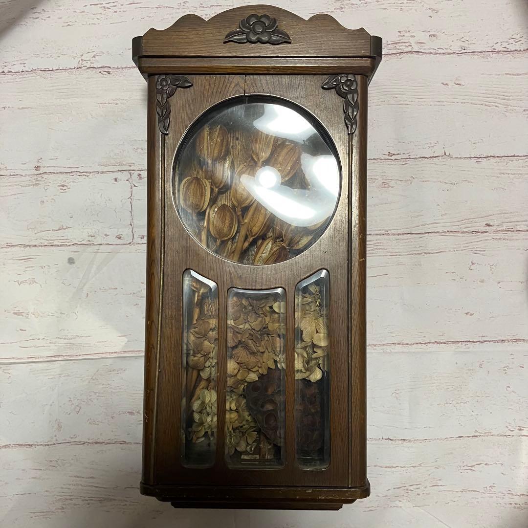 昭和レトロ 掛け時計　ドライフラワー　 古時計　ケース　アンティーク
