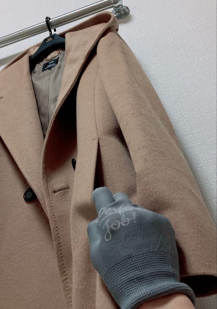 美品　23区　羊毛✖️アンゴラ　ビーバーフーデットコート　キャメル40 Lサイズ