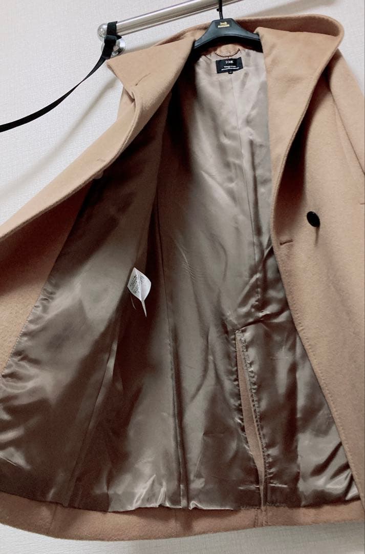 美品　23区　羊毛✖️アンゴラ　ビーバーフーデットコート　キャメル40 Lサイズ