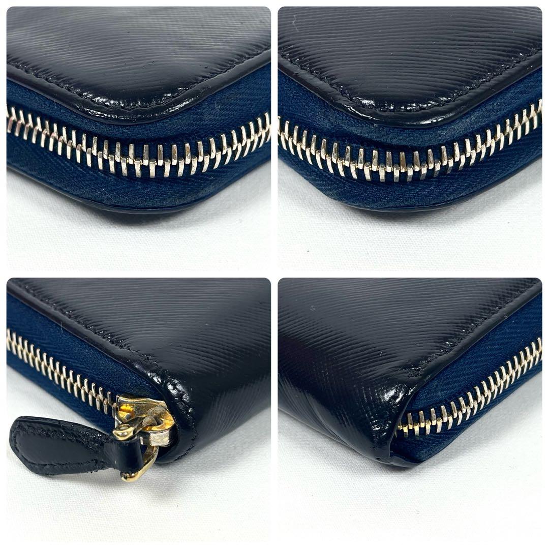 プラダ　長財布　ロゴプレート　サフィアーノ　ラウンドファスナー　バイカラー　美品