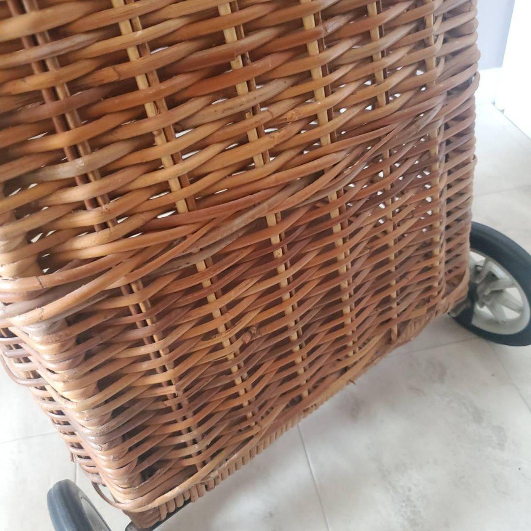 アンティーク ラタン 籐 キャリーバスケット キャリーバッグ カート 希少