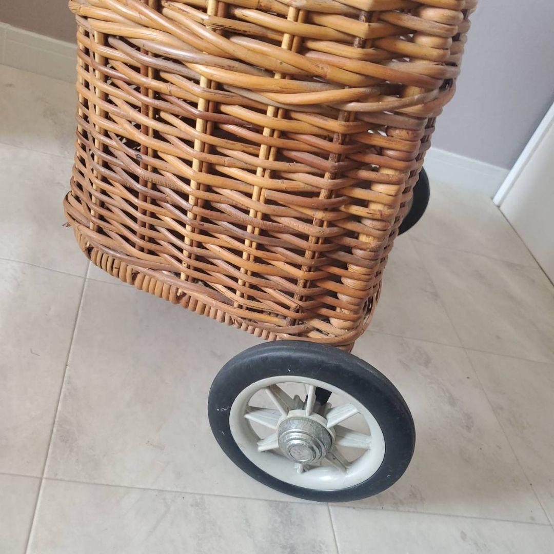 アンティーク ラタン 籐 キャリーバスケット キャリーバッグ カート 希少
