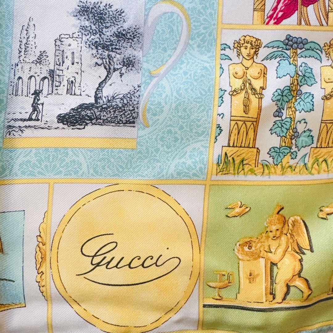 Gucci グッチ　シルクスカーフ カップ柄　ヴィンテージ