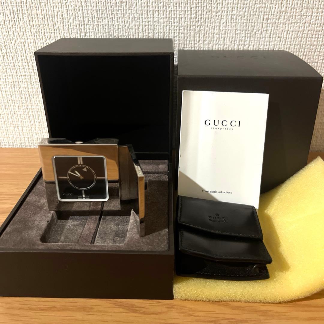 グッチ 置時計トラベルクロック 保存ケース有 クォーツ 中古品