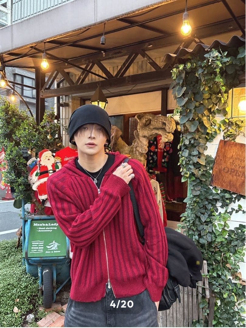 トップス RADIANT ribknit zip damage hoodie