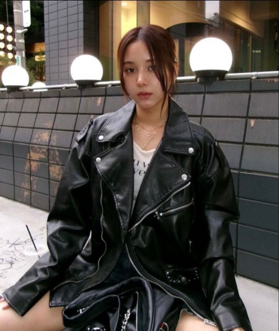 ACLENT ブラックライダースジャケット オーバーサイズ