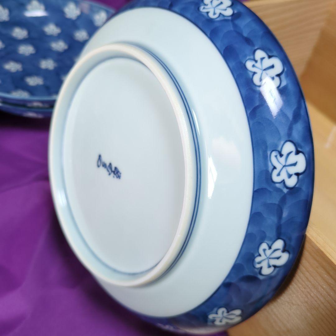 源右衛門、古染風梅紋皿大皿５枚、箱入りセットに