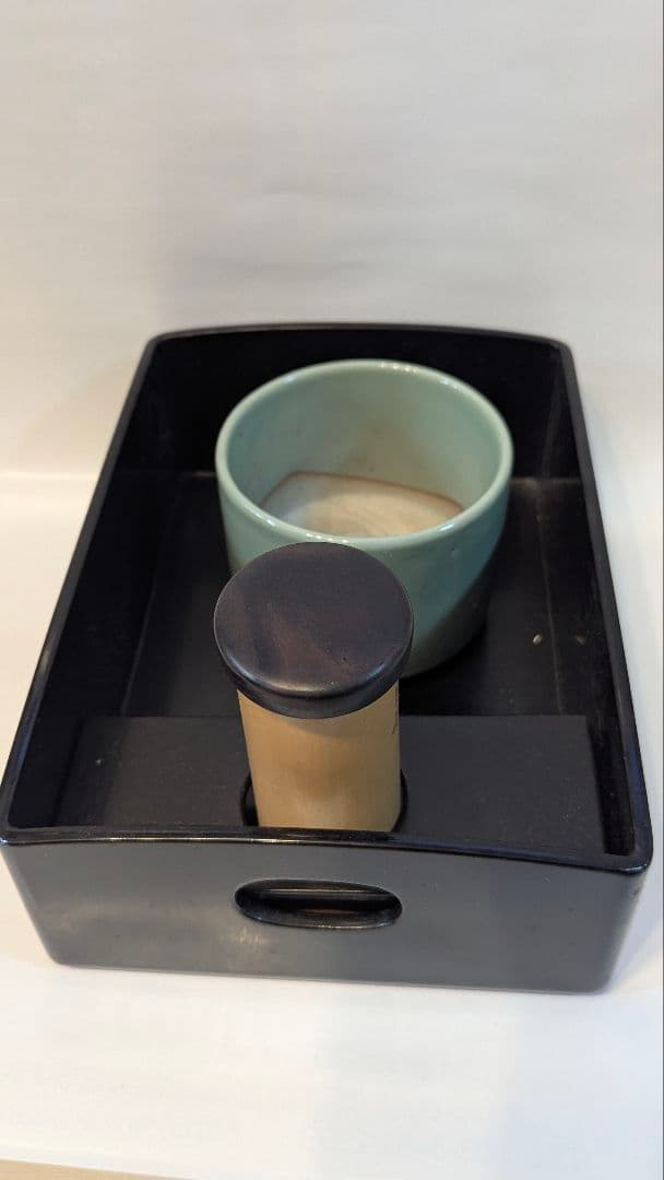 茶道具 木製黒塗 螺鈿 煙草盆一対 青磁火入 細密細工 茶懐石 漆　骨董　登月峯