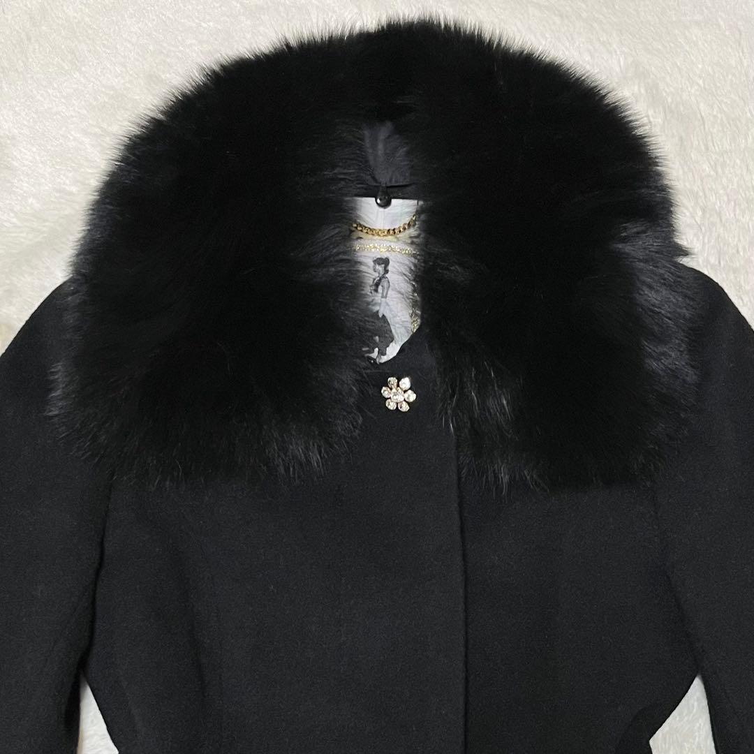 美品　ジーザスディアマンテ　プリンセスコート　ベルト　ファー　アンゴラ　花柄　黒