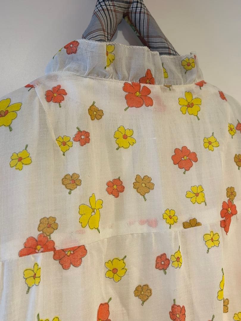 60 70 古着　ポッピーフラワープリント五分袖ラングブラウス