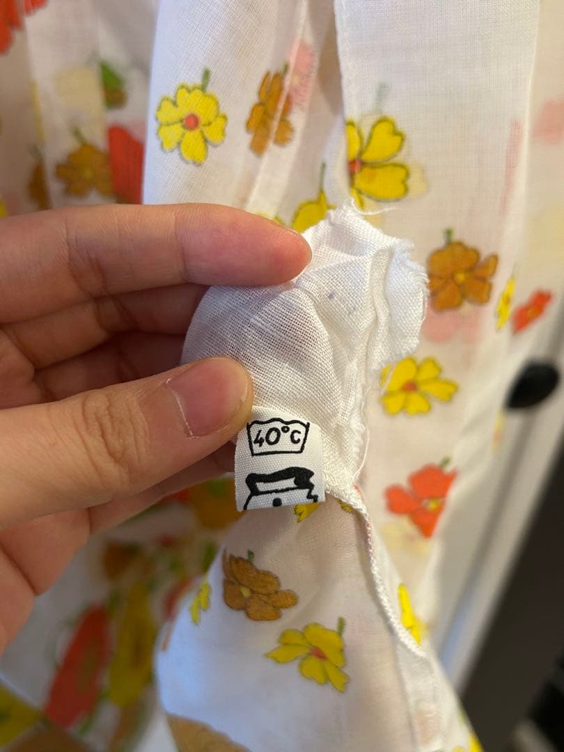 60 70 古着　ポッピーフラワープリント五分袖ラングブラウス