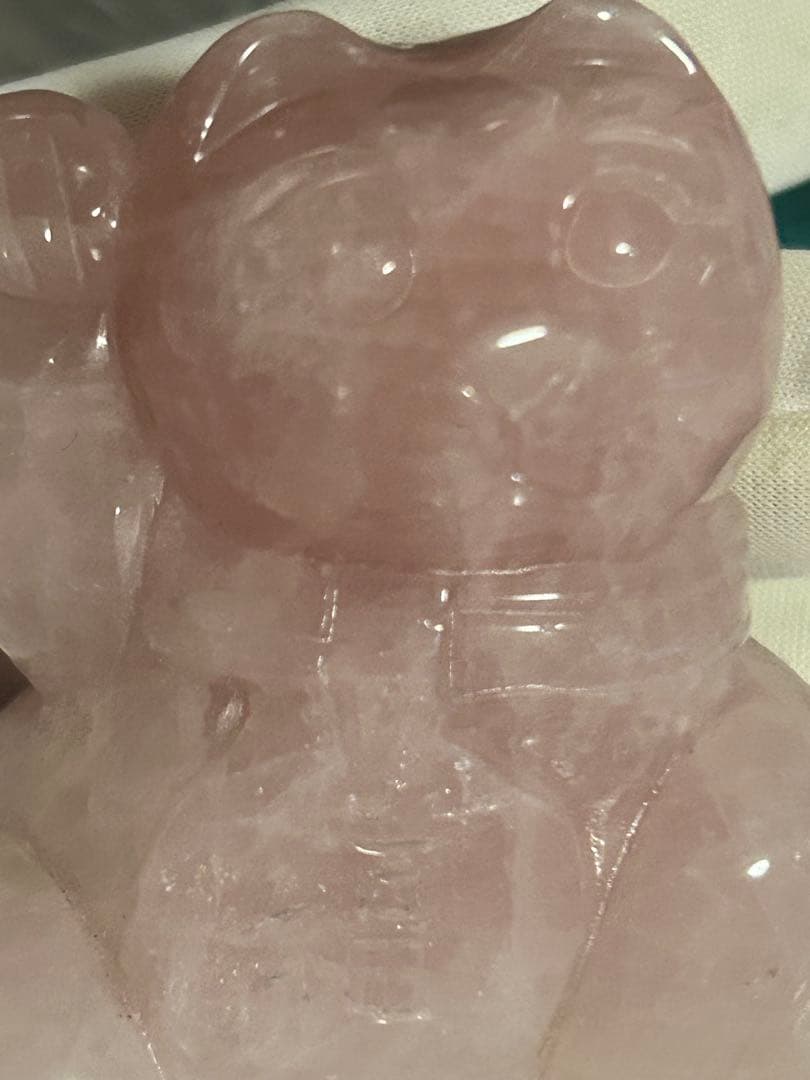 【天然石】ローズクォーツ アイリス水晶 ペア 招き猫 手彫り 開運 金運 来福❣️