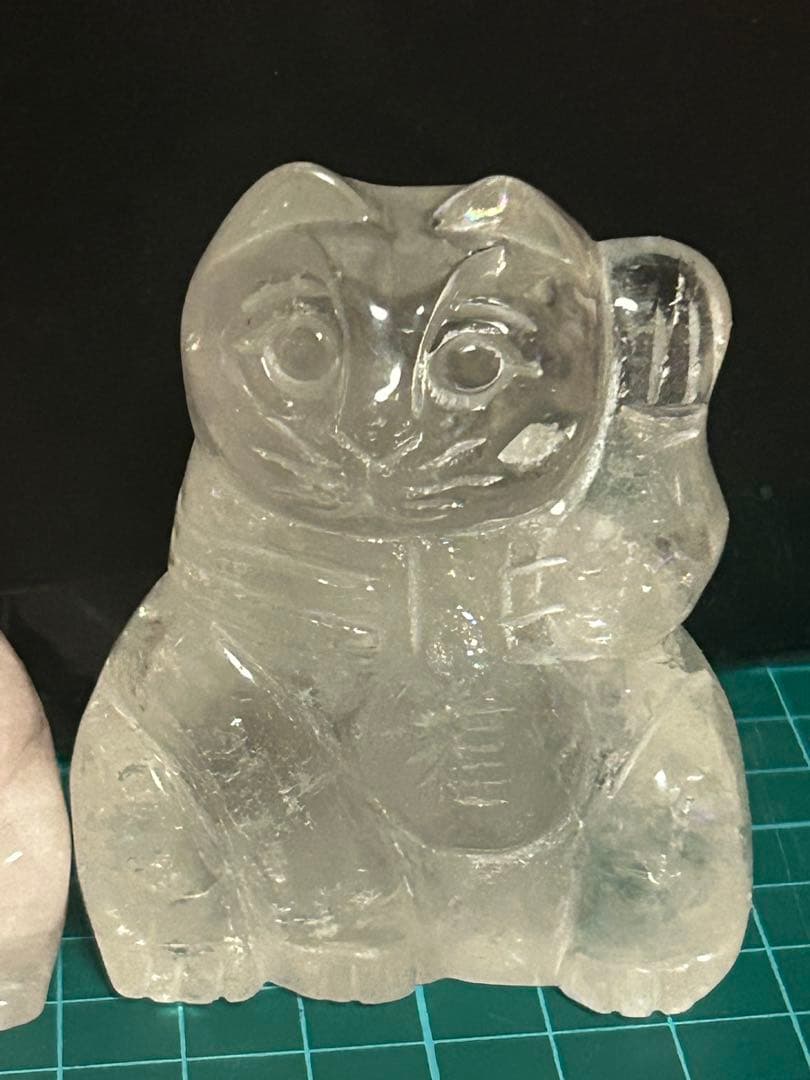 【天然石】ローズクォーツ アイリス水晶 ペア 招き猫 手彫り 開運 金運 来福❣️