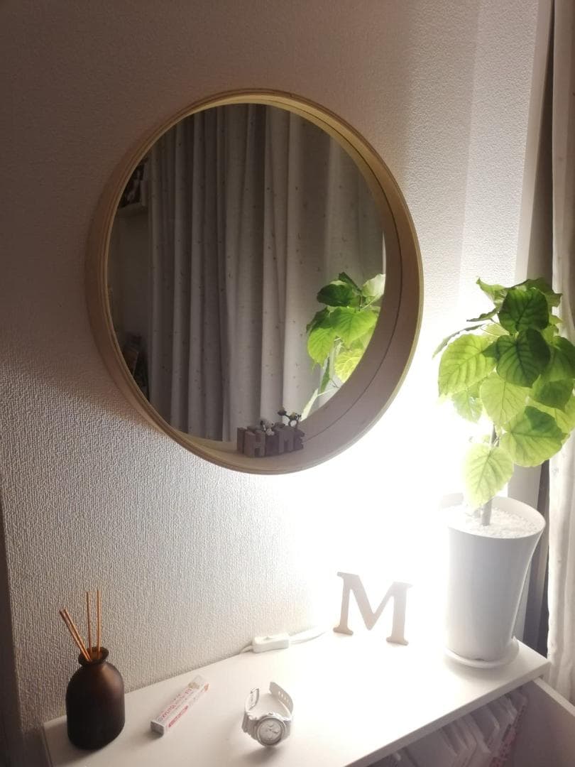 丸型ミラー 洗面所 天然木フレーム 玄関 壁掛けミラー