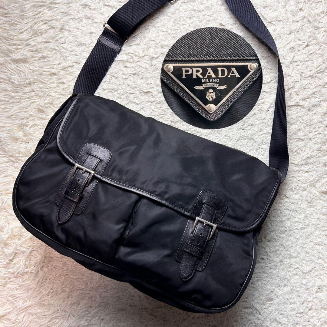 【美品】PRADA ナイロン テスート 大容量 メッセンジャーバッグ ショルダー