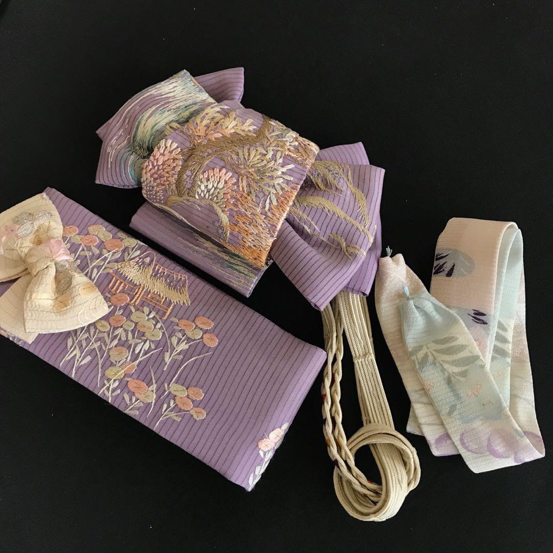 ＊ 市松人形 12号 単衣 アンティーク 絽 着物 長襦袢 帯 セット