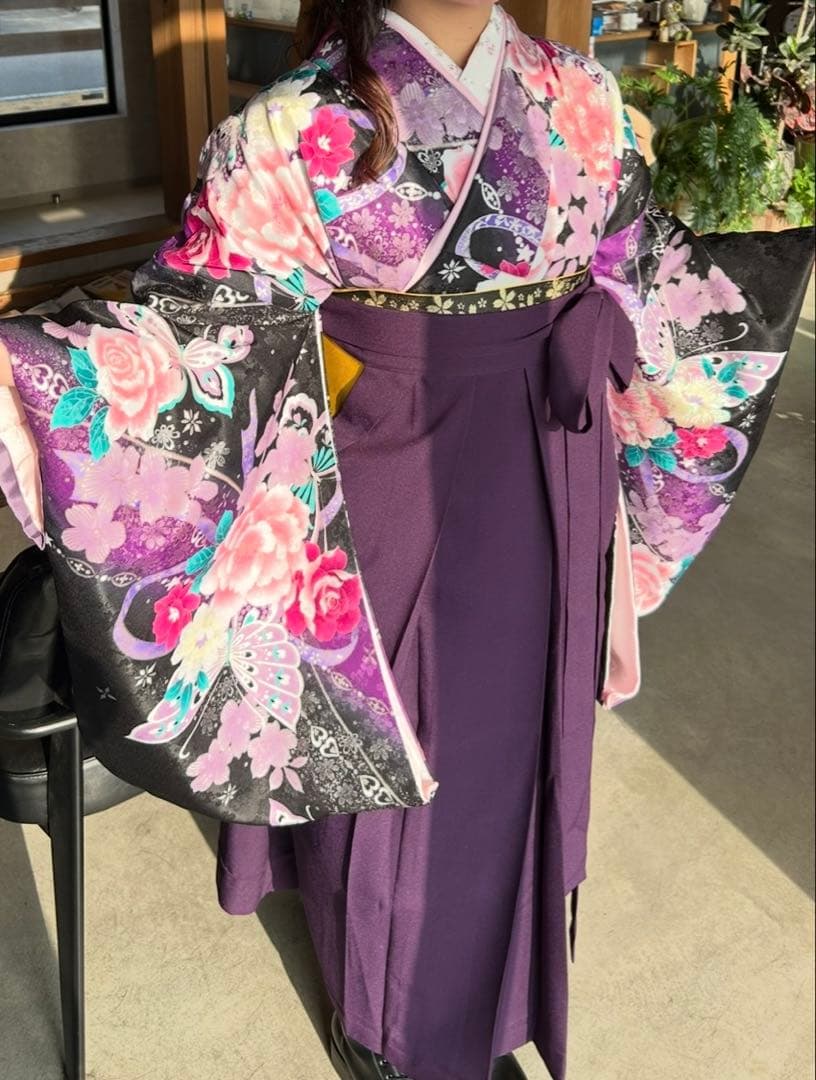 袴セット 卒業式 紫色 花柄 着物 サイズ1尺8寸