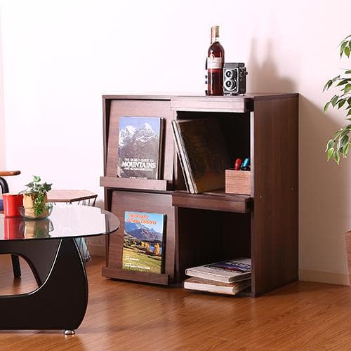 《新品・送料無料》ディスプレイラック 4マス ミディアムブラウン