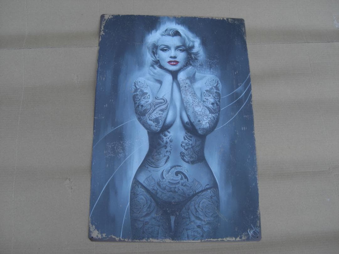 マリリンモンロー ブリキ看板 メタルプレート タトゥー ドクロ 龍 トラ 薔薇