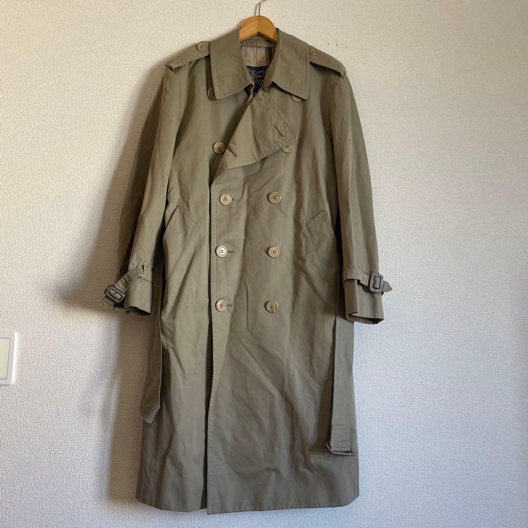 80's90's【バーバリー】ダブルトレンチコート 玉虫色オリーブ ビジネスL