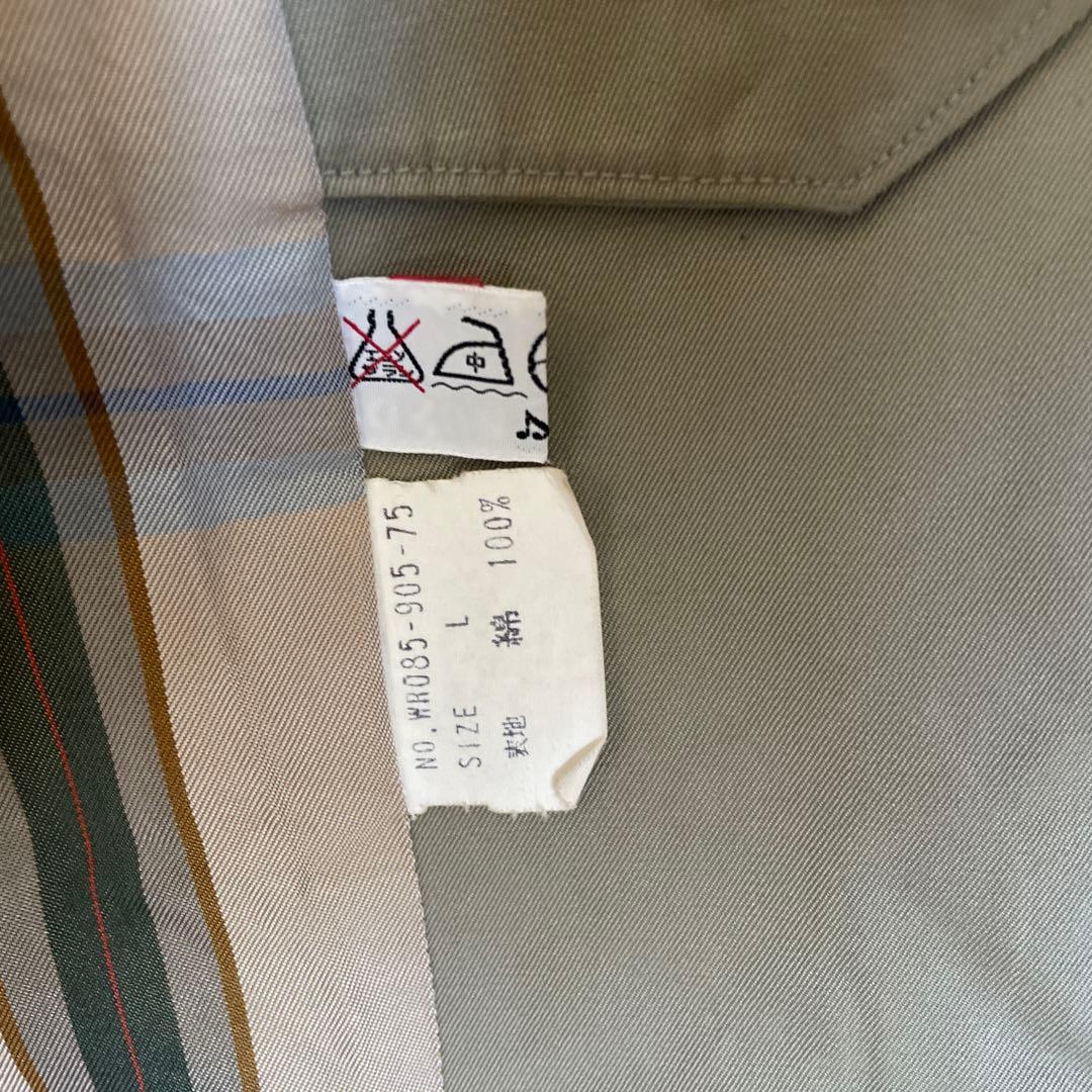 80's90's【バーバリー】ダブルトレンチコート 玉虫色オリーブ ビジネスL