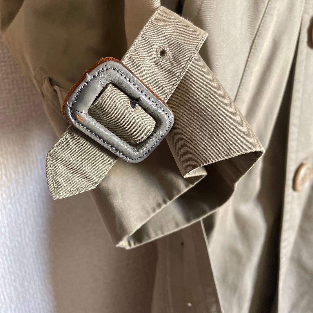 80's90's【バーバリー】ダブルトレンチコート 玉虫色オリーブ ビジネスL