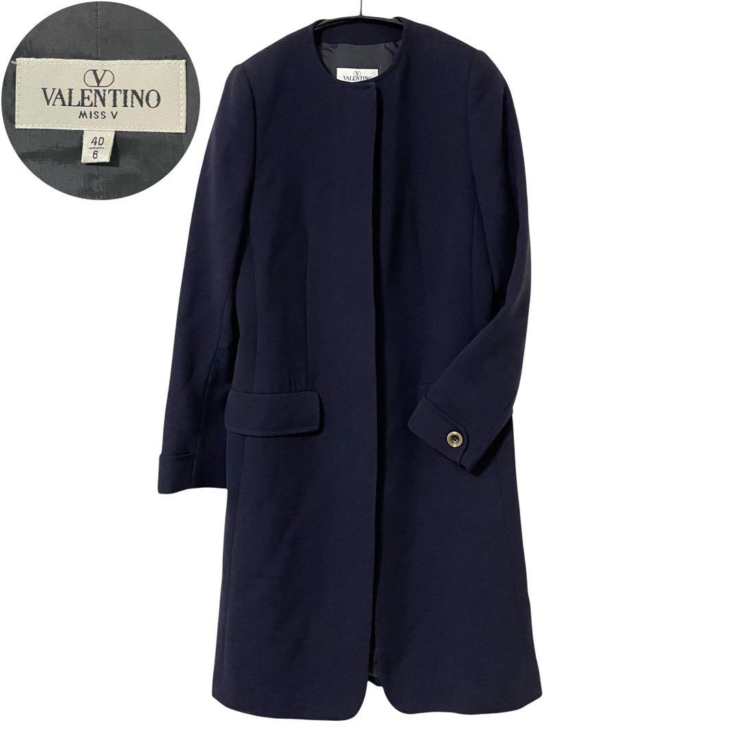 美品 VALENTINO ヴァレンティノ ノーカラーロングコート 比翼 ウール