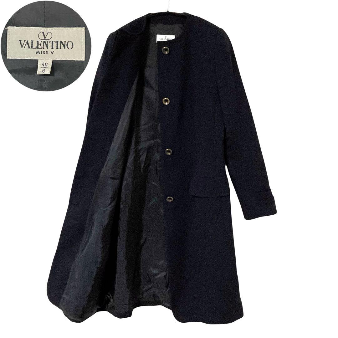 美品 VALENTINO ヴァレンティノ ノーカラーロングコート 比翼 ウール