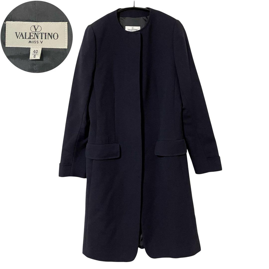 美品 VALENTINO ヴァレンティノ ノーカラーロングコート 比翼 ウール