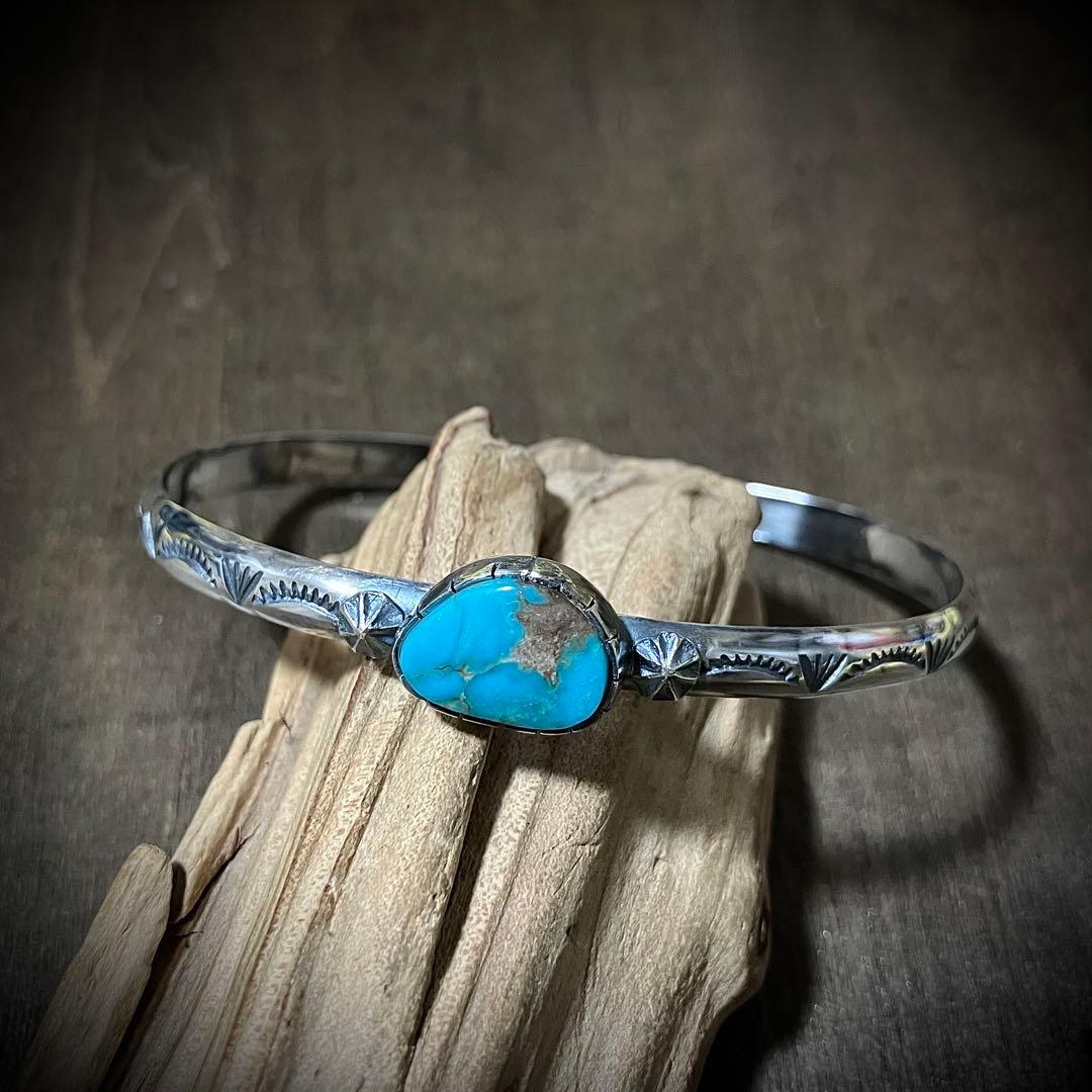 ブルージェム　ターコイズ　シルバーバングル　ブレスレット#インディアンジュエリー