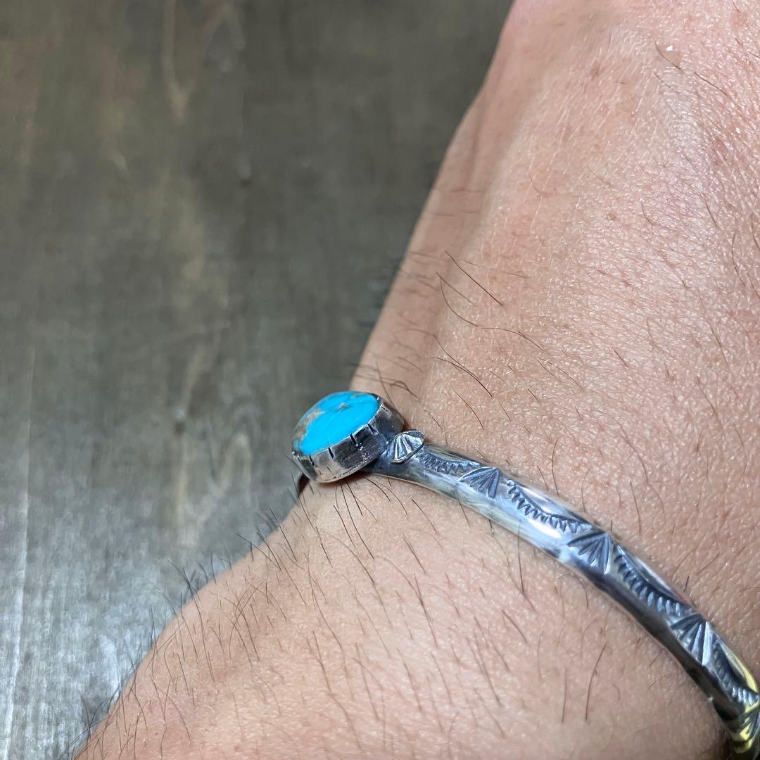 ブルージェム　ターコイズ　シルバーバングル　ブレスレット#インディアンジュエリー
