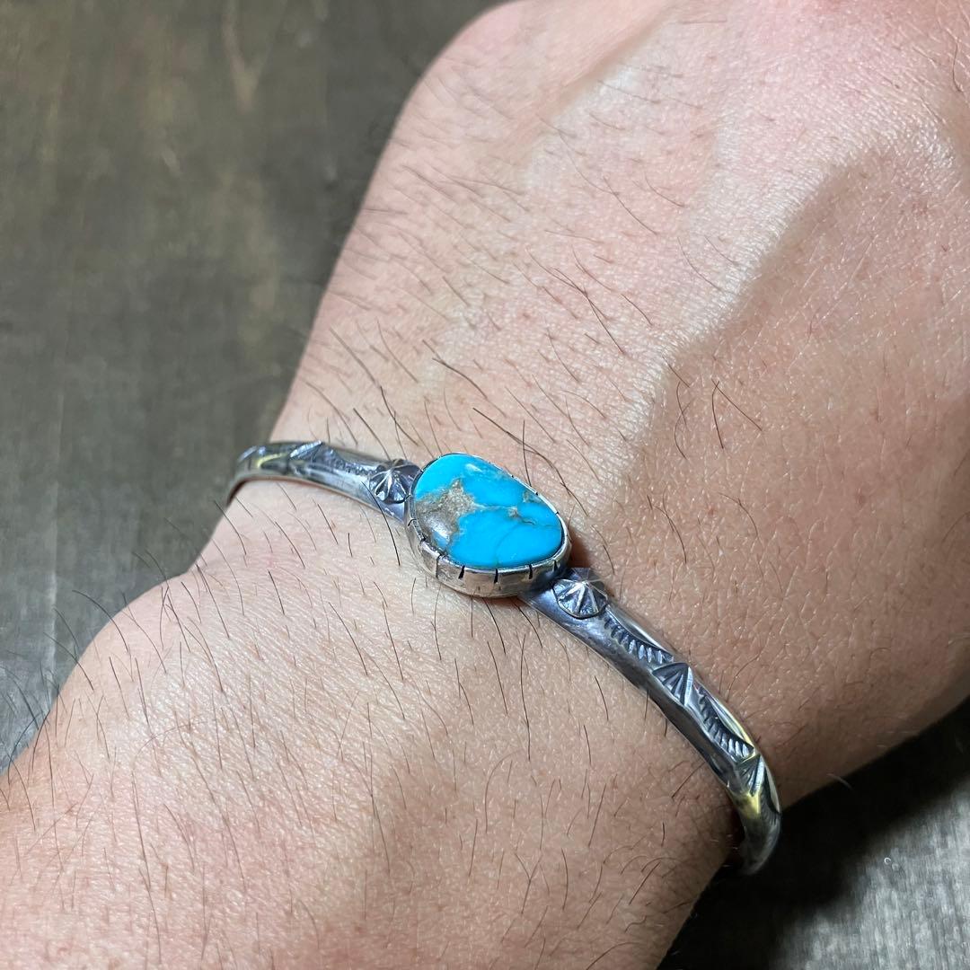 ブルージェム　ターコイズ　シルバーバングル　ブレスレット#インディアンジュエリー