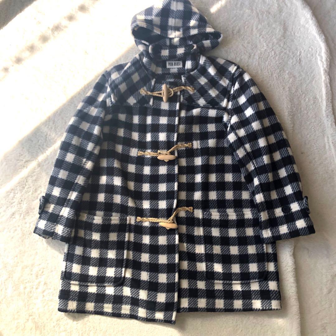 ピンクハウス　ダッフルコート　ゆったりシルエット　ブランドロゴ刺繍　チェック柄