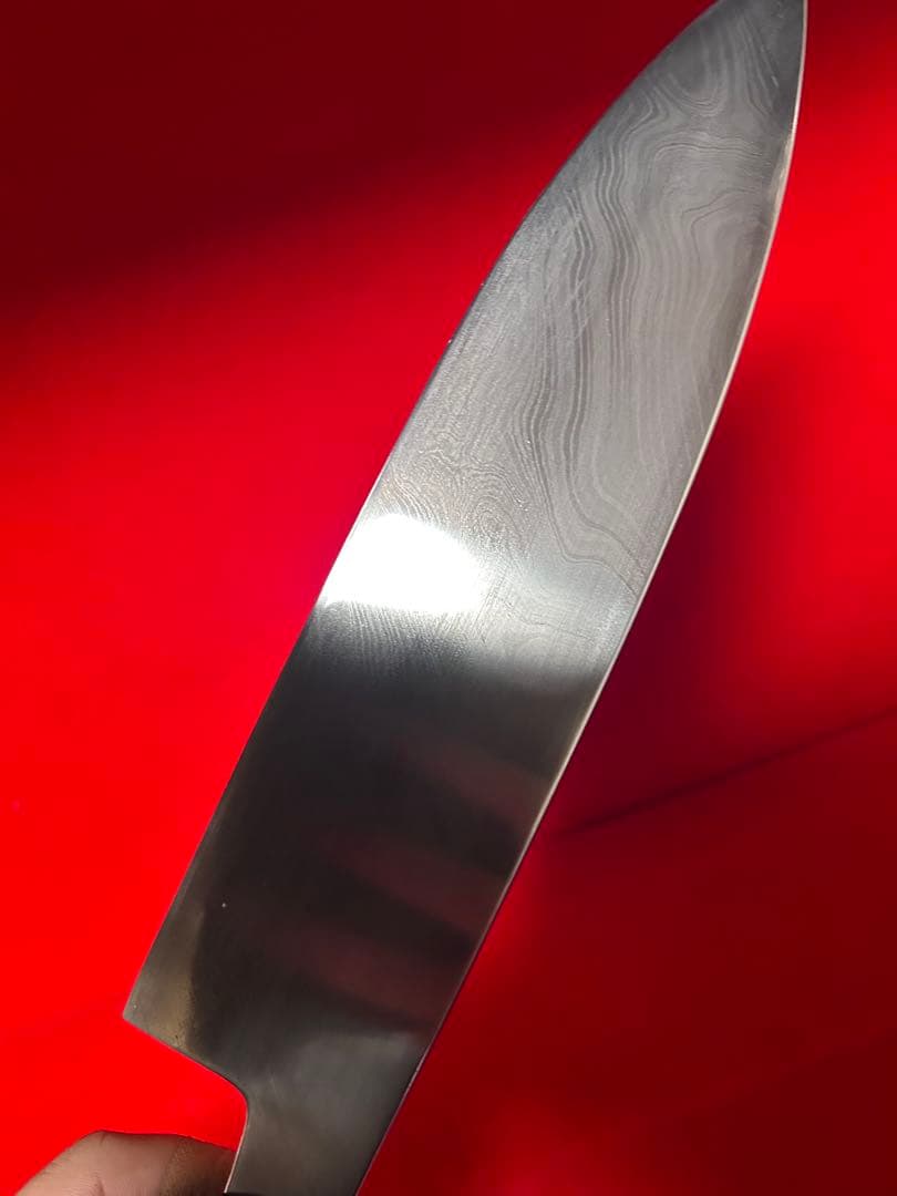 01483 包丁　重啓作　牛刀　墨流し　折り返し鍛錬　スウェーデン鋼　未使用品