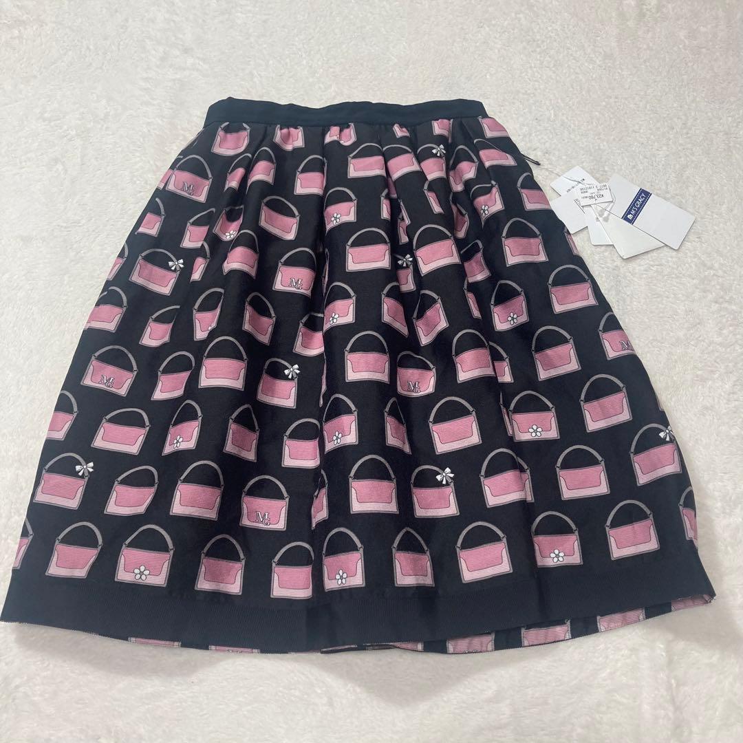 新品　エムズグレイシー　膝丈スカートL バッグ柄