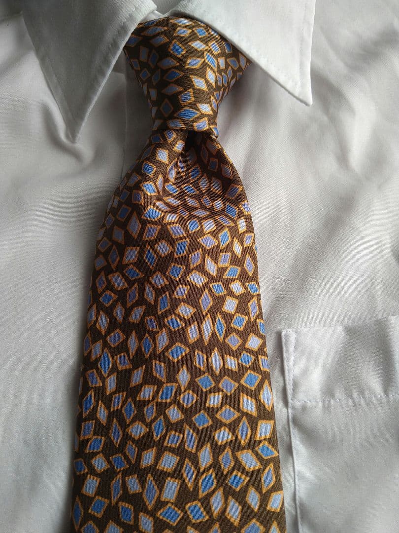 シャルベ　シルク ネクタイ ブラウン 幾何学模様　フランス製　新品未使用