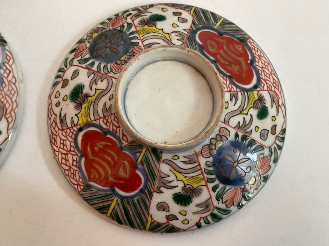 骨董　アンティーク　古伊万里　色絵　蓋付碗　煮物碗　飯碗　蓋茶碗　二客