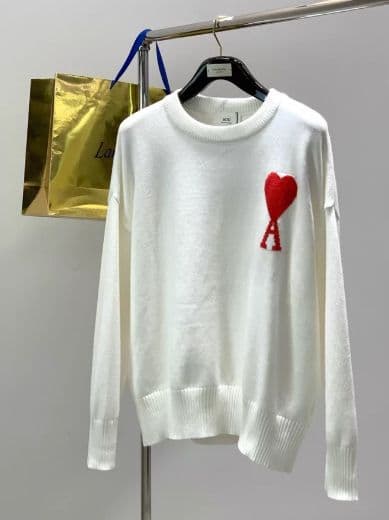 AMI PARIS ハート刺繍 ホワイトニットセーター M