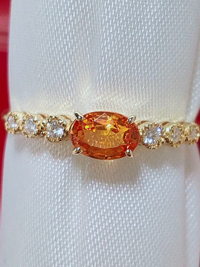 新作 未使用品 k18 天然スペサガーネット ダイヤモンド リング