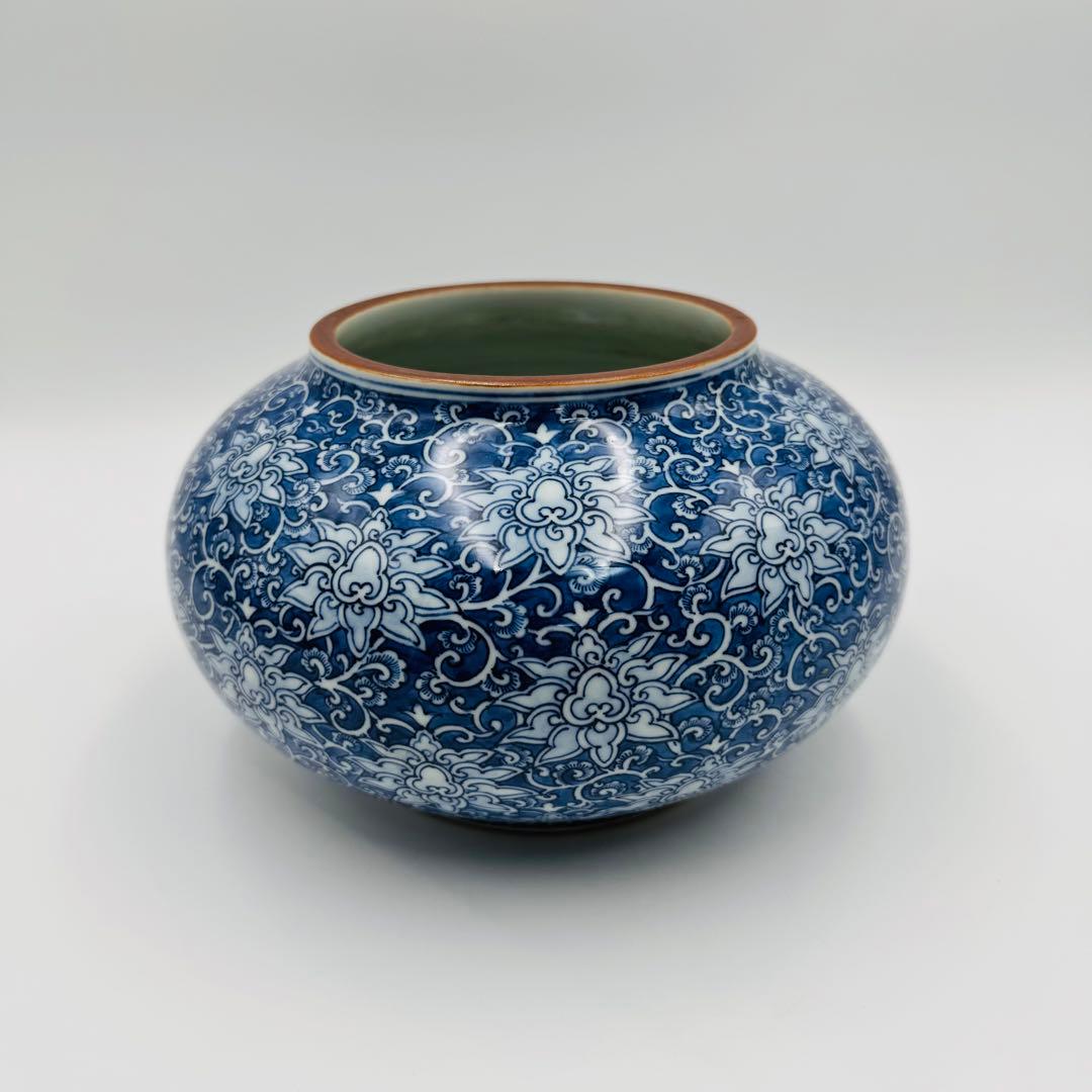 【舜陶窯　河本礫亭造　染付壺　花入　花瓶】時代　骨董　アンティーク