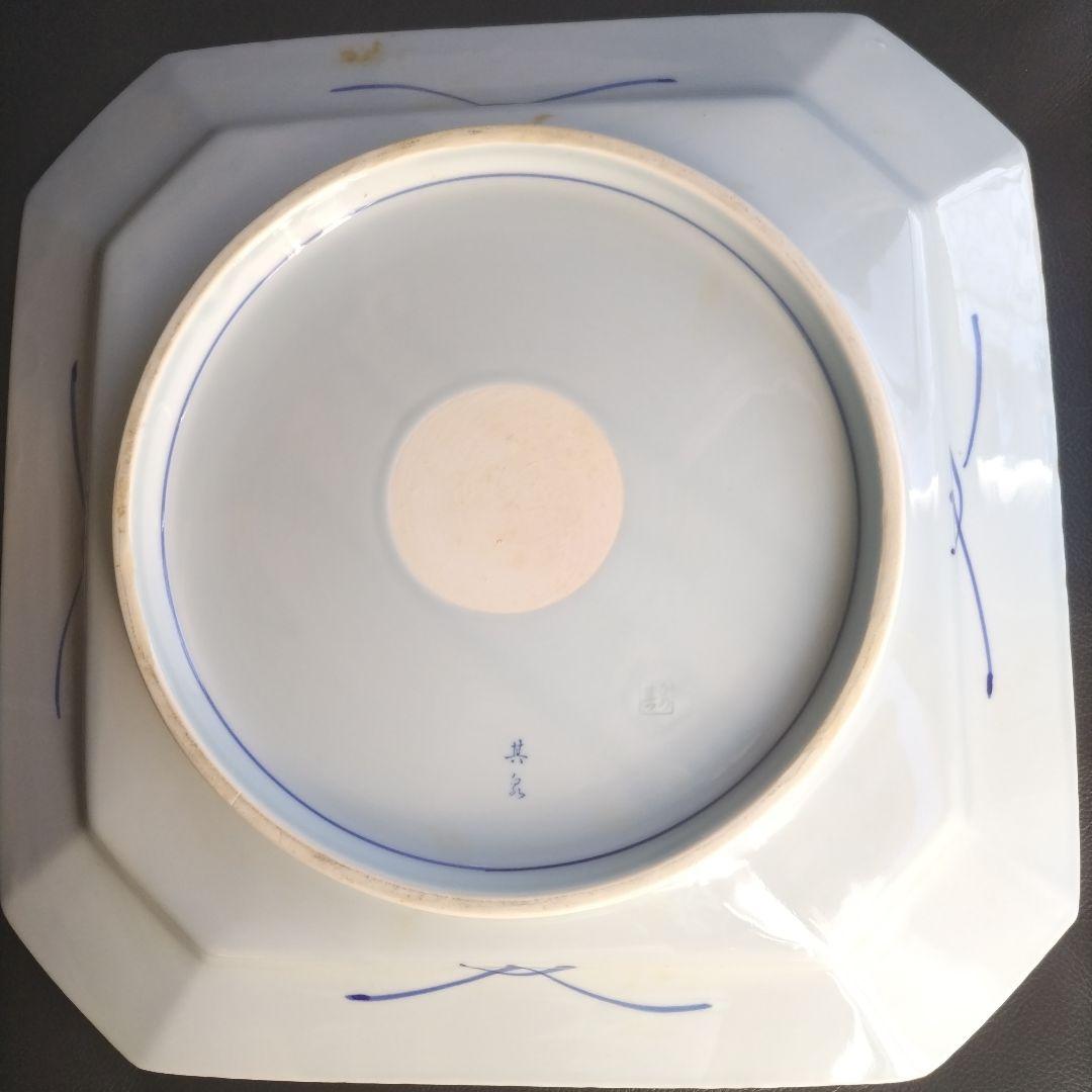 特大 八角皿 有田焼 賞美堂 基泉 染付 草花紋 盛り皿 深皿